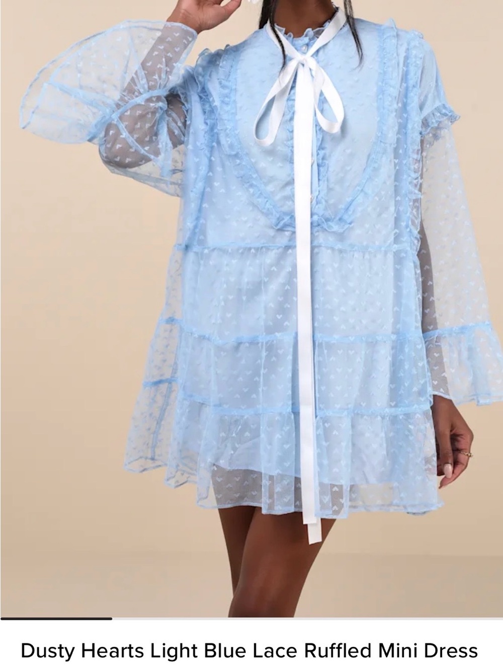 Sister Jane Light Blue Sheer Heart-Trim Ruffled Mini Chemise